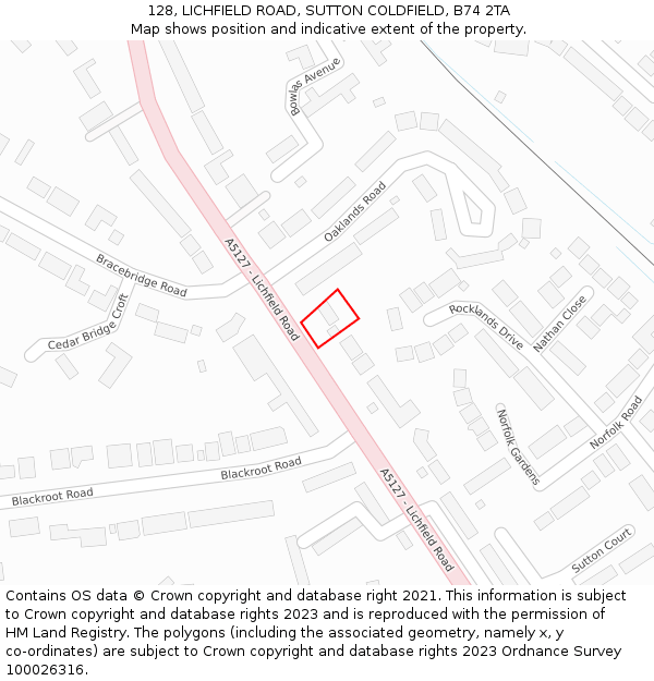 128, LICHFIELD ROAD, SUTTON COLDFIELD, B74 2TA: Location map and indicative extent of plot