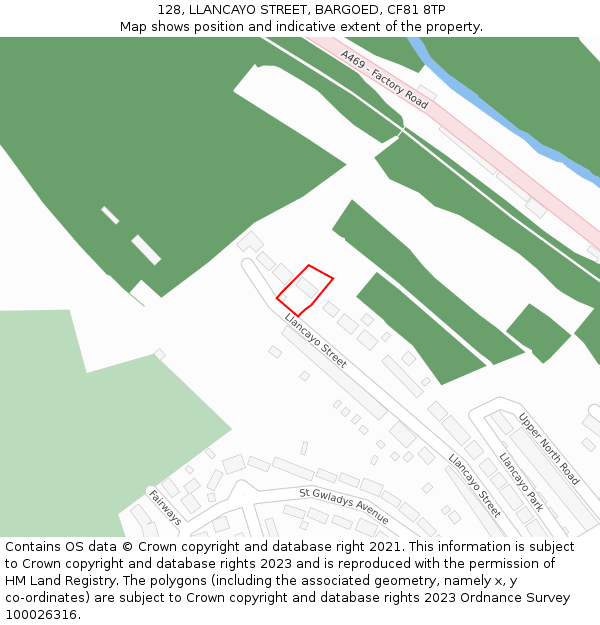 128, LLANCAYO STREET, BARGOED, CF81 8TP: Location map and indicative extent of plot