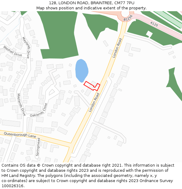 128, LONDON ROAD, BRAINTREE, CM77 7PU: Location map and indicative extent of plot