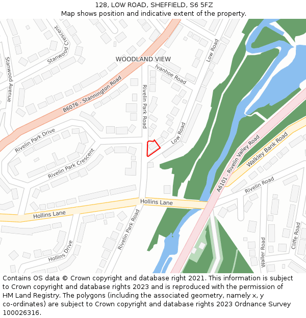 128, LOW ROAD, SHEFFIELD, S6 5FZ: Location map and indicative extent of plot