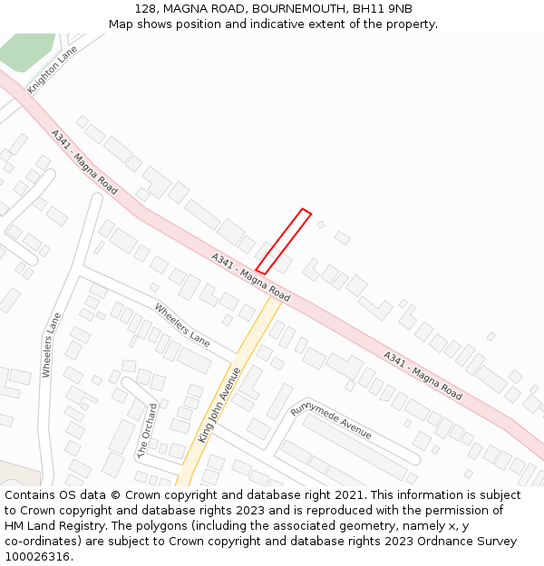 128, MAGNA ROAD, BOURNEMOUTH, BH11 9NB: Location map and indicative extent of plot