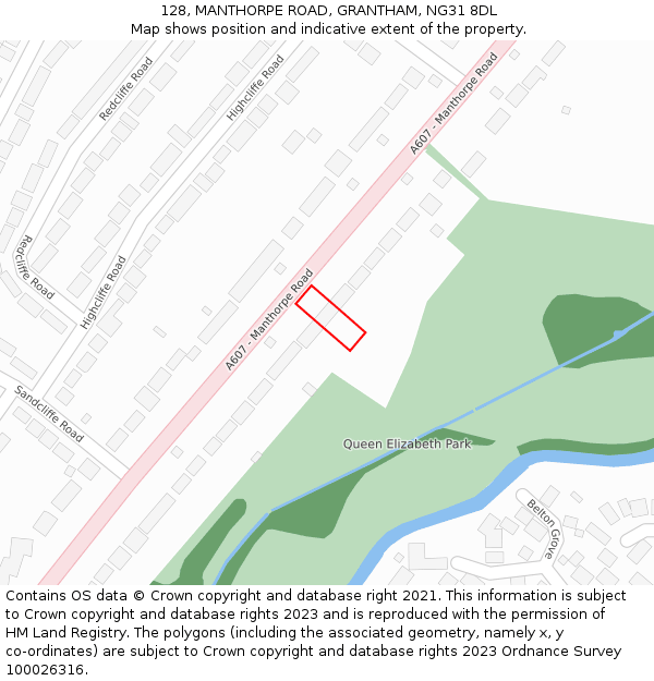 128, MANTHORPE ROAD, GRANTHAM, NG31 8DL: Location map and indicative extent of plot