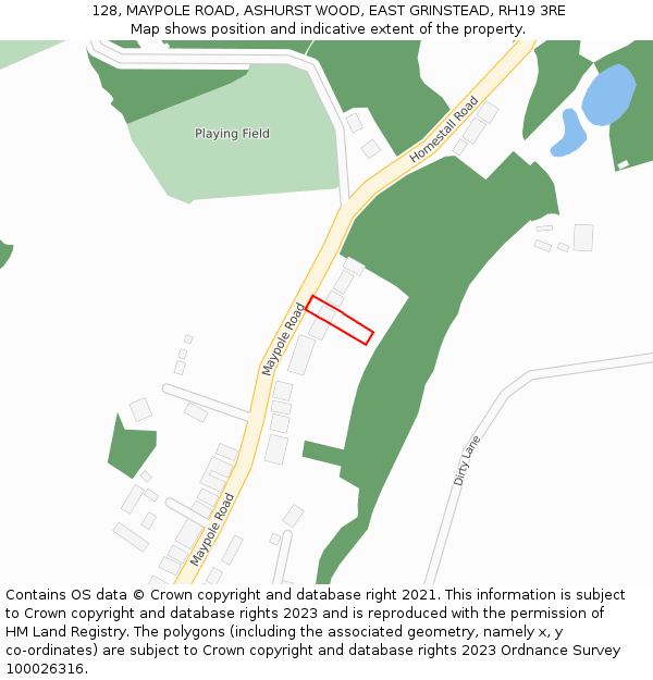 128, MAYPOLE ROAD, ASHURST WOOD, EAST GRINSTEAD, RH19 3RE: Location map and indicative extent of plot