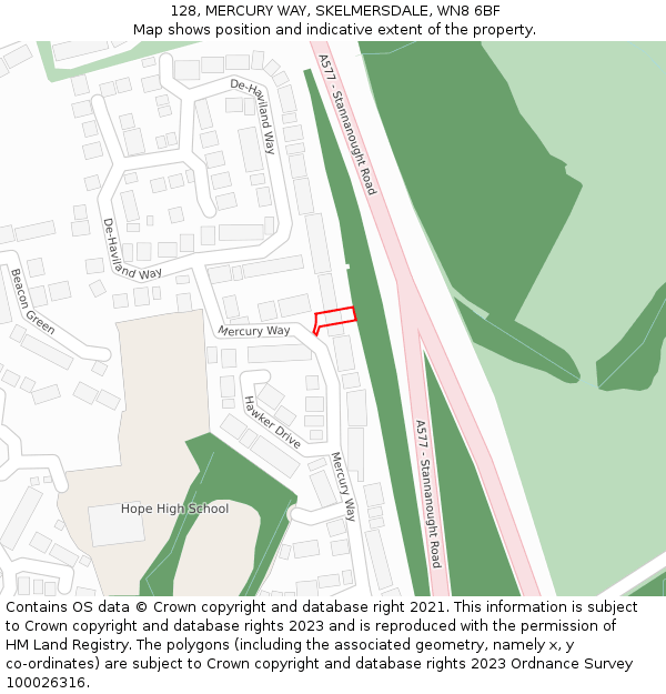 128, MERCURY WAY, SKELMERSDALE, WN8 6BF: Location map and indicative extent of plot