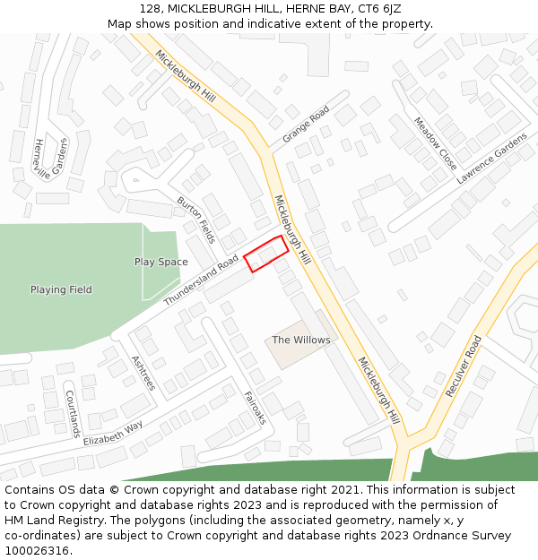 128, MICKLEBURGH HILL, HERNE BAY, CT6 6JZ: Location map and indicative extent of plot