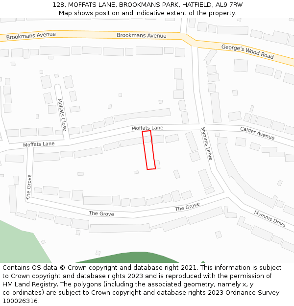 128, MOFFATS LANE, BROOKMANS PARK, HATFIELD, AL9 7RW: Location map and indicative extent of plot