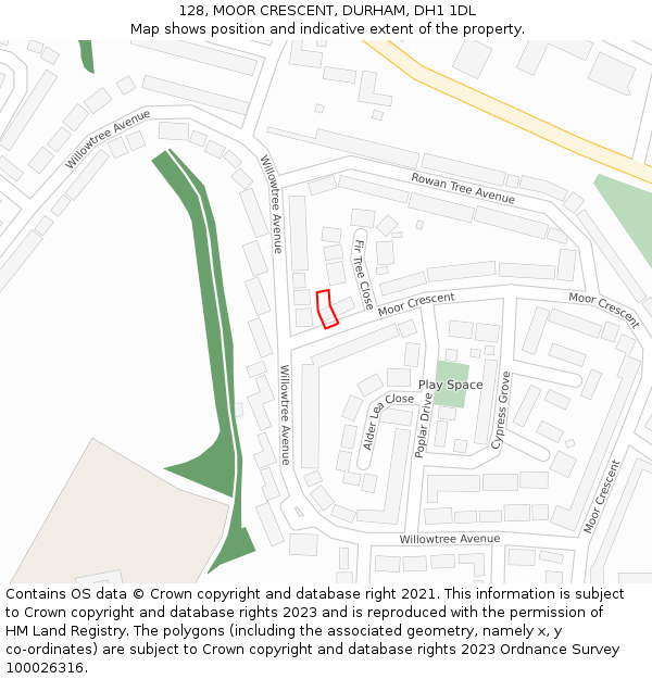 128, MOOR CRESCENT, DURHAM, DH1 1DL: Location map and indicative extent of plot