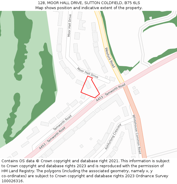 128, MOOR HALL DRIVE, SUTTON COLDFIELD, B75 6LS: Location map and indicative extent of plot