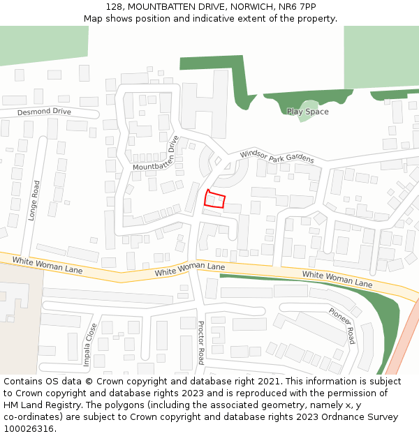 128, MOUNTBATTEN DRIVE, NORWICH, NR6 7PP: Location map and indicative extent of plot