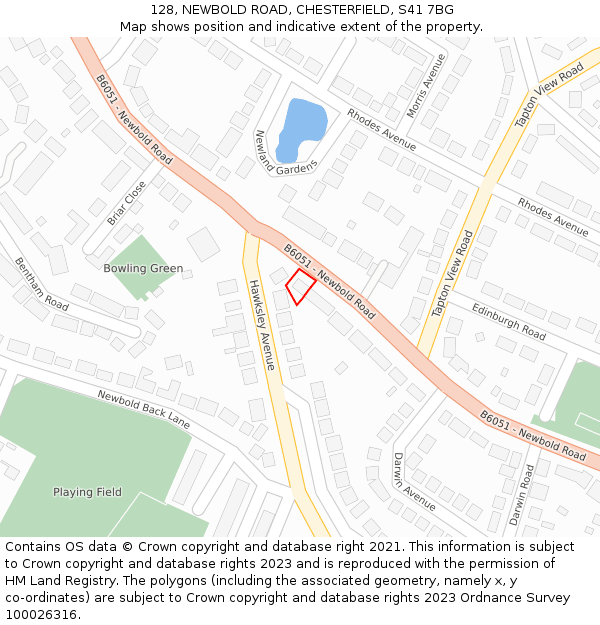 128, NEWBOLD ROAD, CHESTERFIELD, S41 7BG: Location map and indicative extent of plot