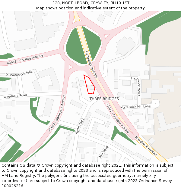 128, NORTH ROAD, CRAWLEY, RH10 1ST: Location map and indicative extent of plot
