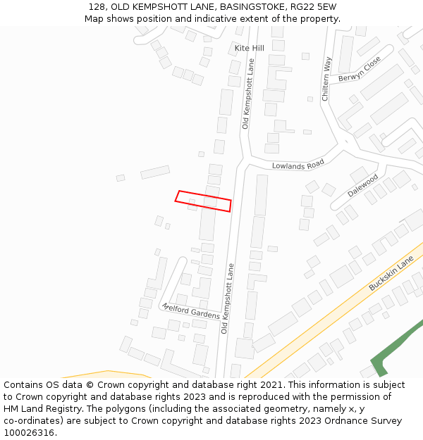 128, OLD KEMPSHOTT LANE, BASINGSTOKE, RG22 5EW: Location map and indicative extent of plot