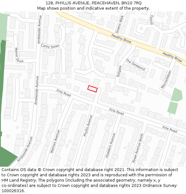 128, PHYLLIS AVENUE, PEACEHAVEN, BN10 7RQ: Location map and indicative extent of plot