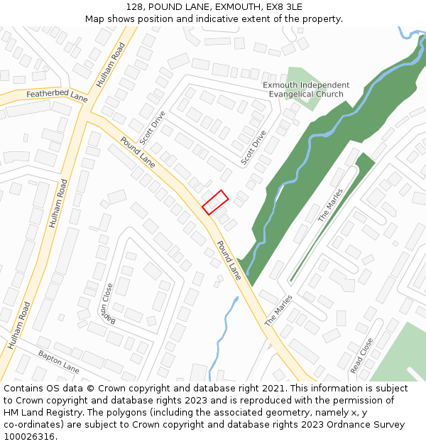 128, POUND LANE, EXMOUTH, EX8 3LE: Location map and indicative extent of plot