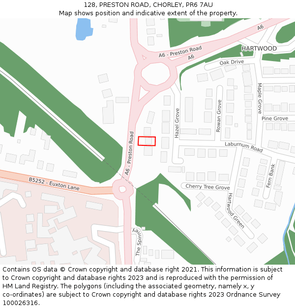 128, PRESTON ROAD, CHORLEY, PR6 7AU: Location map and indicative extent of plot