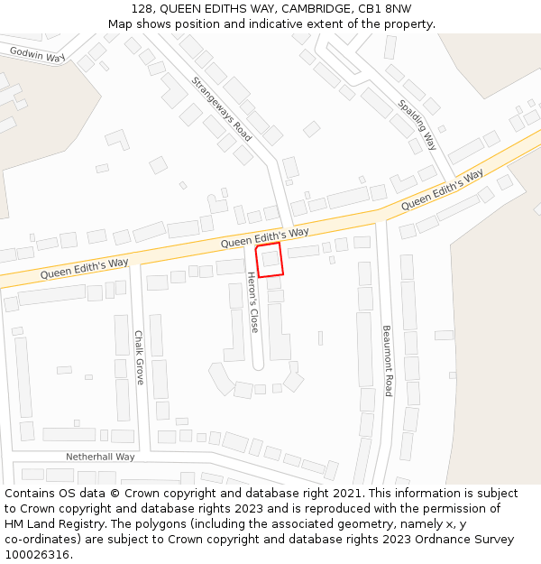 128, QUEEN EDITHS WAY, CAMBRIDGE, CB1 8NW: Location map and indicative extent of plot