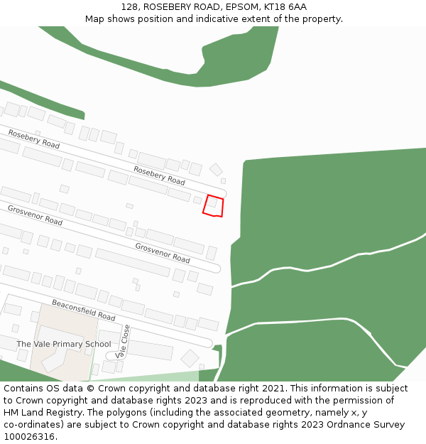 128, ROSEBERY ROAD, EPSOM, KT18 6AA: Location map and indicative extent of plot