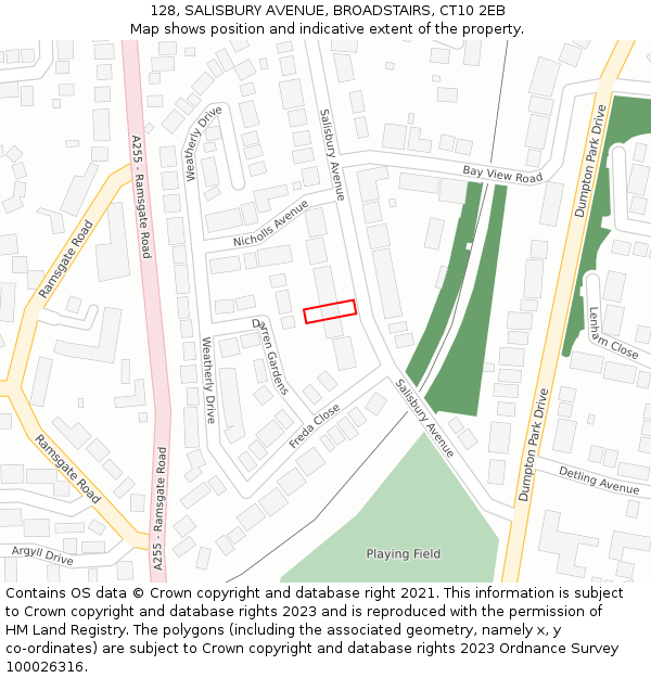 128, SALISBURY AVENUE, BROADSTAIRS, CT10 2EB: Location map and indicative extent of plot