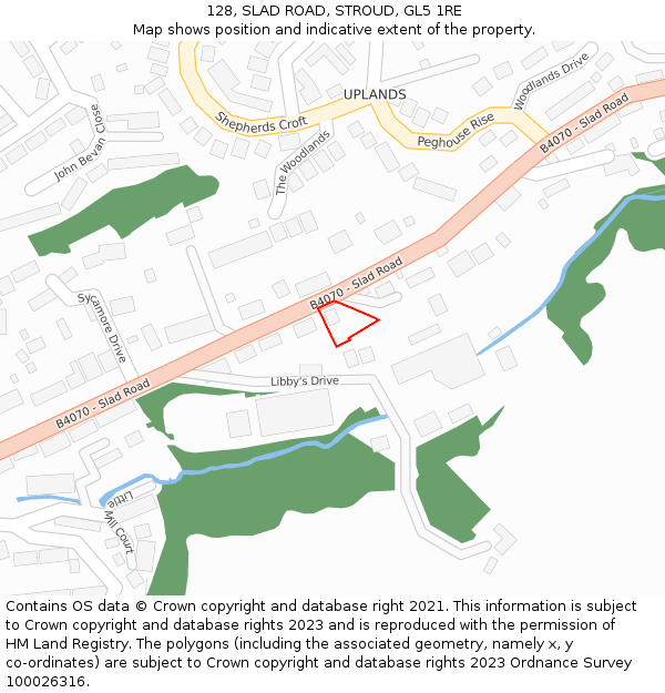 128, SLAD ROAD, STROUD, GL5 1RE: Location map and indicative extent of plot