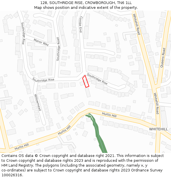 128, SOUTHRIDGE RISE, CROWBOROUGH, TN6 1LL: Location map and indicative extent of plot