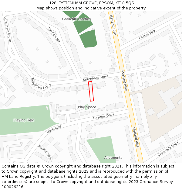 128, TATTENHAM GROVE, EPSOM, KT18 5QS: Location map and indicative extent of plot