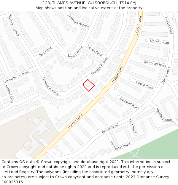 128, THAMES AVENUE, GUISBOROUGH, TS14 8AJ: Location map and indicative extent of plot