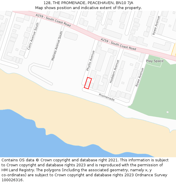 128, THE PROMENADE, PEACEHAVEN, BN10 7JA: Location map and indicative extent of plot