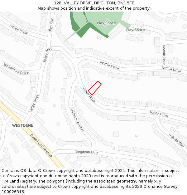 128, VALLEY DRIVE, BRIGHTON, BN1 5FF: Location map and indicative extent of plot