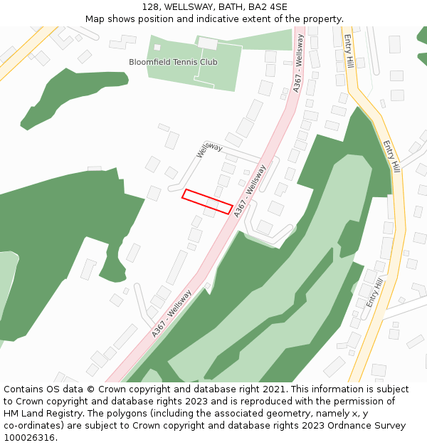 128, WELLSWAY, BATH, BA2 4SE: Location map and indicative extent of plot