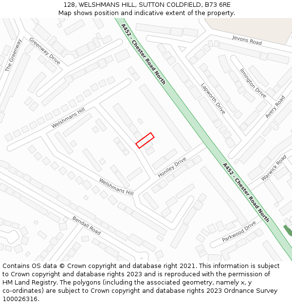 128, WELSHMANS HILL, SUTTON COLDFIELD, B73 6RE: Location map and indicative extent of plot