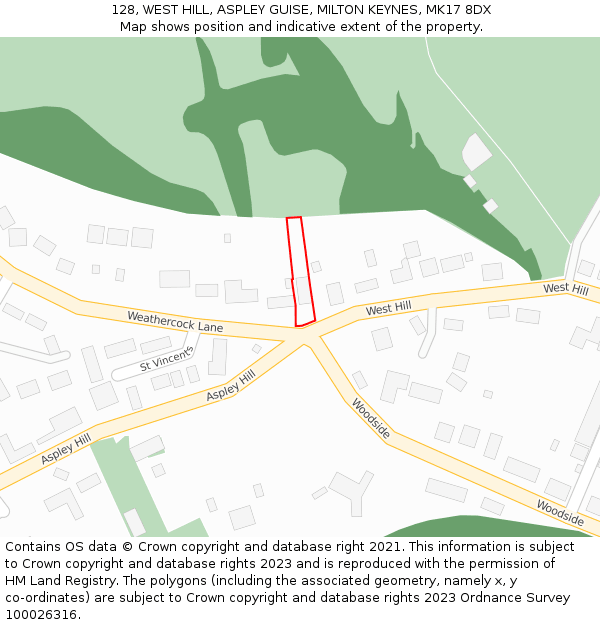 128, WEST HILL, ASPLEY GUISE, MILTON KEYNES, MK17 8DX: Location map and indicative extent of plot