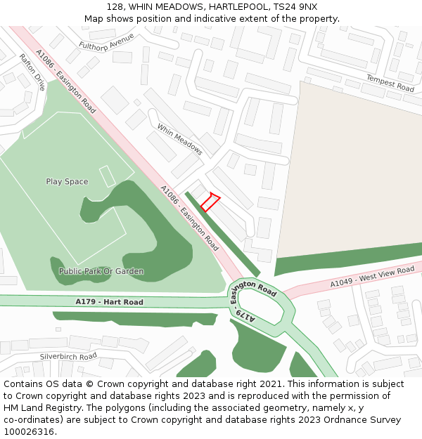 128, WHIN MEADOWS, HARTLEPOOL, TS24 9NX: Location map and indicative extent of plot