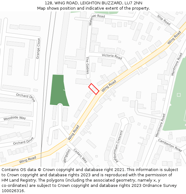 128, WING ROAD, LEIGHTON BUZZARD, LU7 2NN: Location map and indicative extent of plot