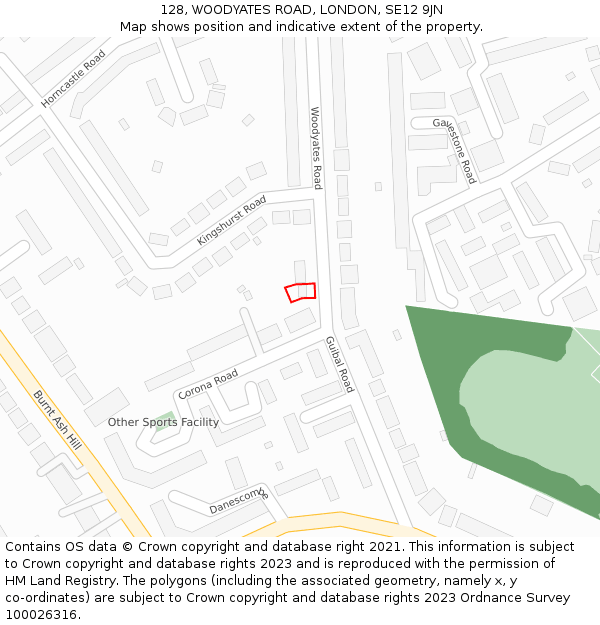 128, WOODYATES ROAD, LONDON, SE12 9JN: Location map and indicative extent of plot