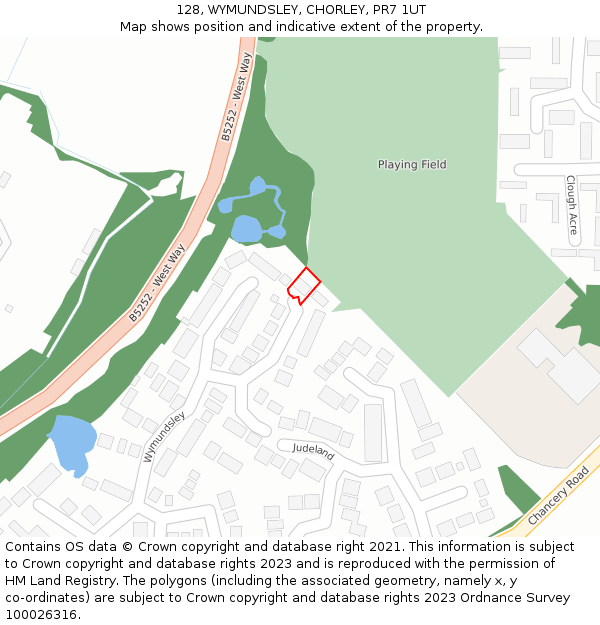 128, WYMUNDSLEY, CHORLEY, PR7 1UT: Location map and indicative extent of plot