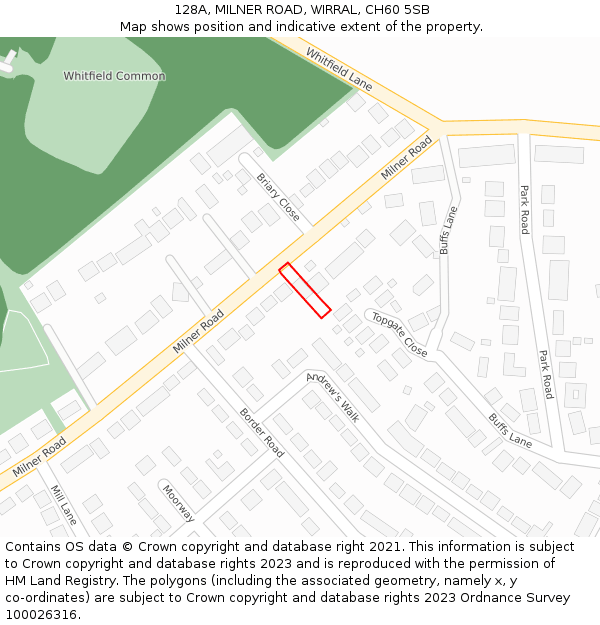 128A, MILNER ROAD, WIRRAL, CH60 5SB: Location map and indicative extent of plot