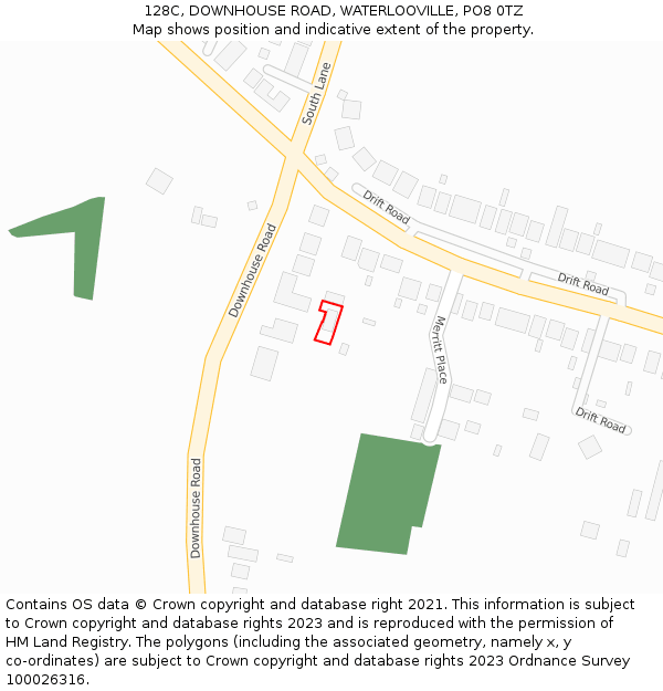 128C, DOWNHOUSE ROAD, WATERLOOVILLE, PO8 0TZ: Location map and indicative extent of plot