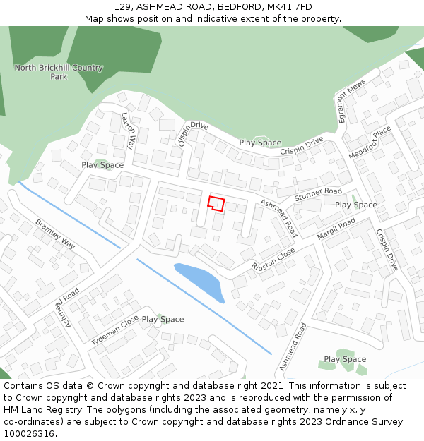 129, ASHMEAD ROAD, BEDFORD, MK41 7FD: Location map and indicative extent of plot