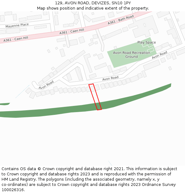 129, AVON ROAD, DEVIZES, SN10 1PY: Location map and indicative extent of plot