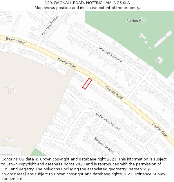 129, BAGNALL ROAD, NOTTINGHAM, NG6 0LA: Location map and indicative extent of plot