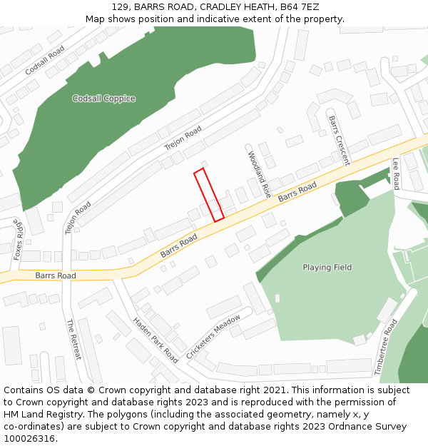 129, BARRS ROAD, CRADLEY HEATH, B64 7EZ: Location map and indicative extent of plot