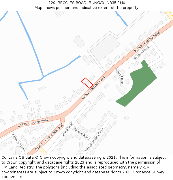 129, BECCLES ROAD, BUNGAY, NR35 1HX: Location map and indicative extent of plot