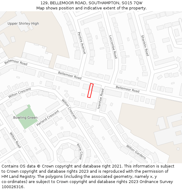 129, BELLEMOOR ROAD, SOUTHAMPTON, SO15 7QW: Location map and indicative extent of plot