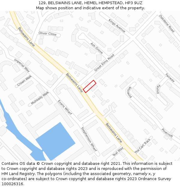 129, BELSWAINS LANE, HEMEL HEMPSTEAD, HP3 9UZ: Location map and indicative extent of plot