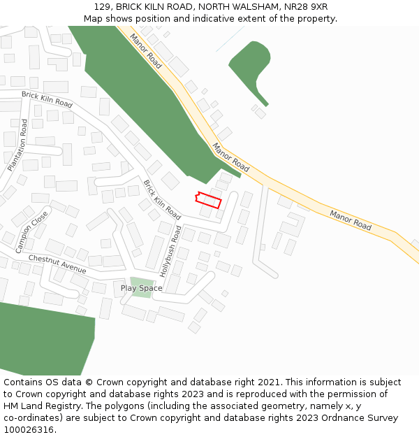 129, BRICK KILN ROAD, NORTH WALSHAM, NR28 9XR: Location map and indicative extent of plot