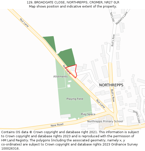 129, BROADGATE CLOSE, NORTHREPPS, CROMER, NR27 0LR: Location map and indicative extent of plot