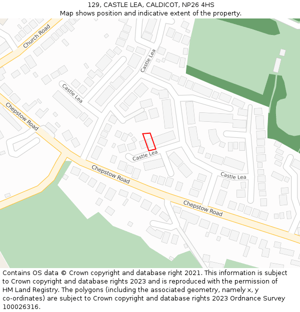 129, CASTLE LEA, CALDICOT, NP26 4HS: Location map and indicative extent of plot