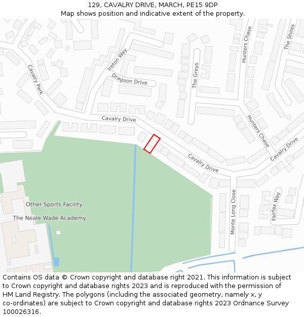 129, CAVALRY DRIVE, MARCH, PE15 9DP: Location map and indicative extent of plot