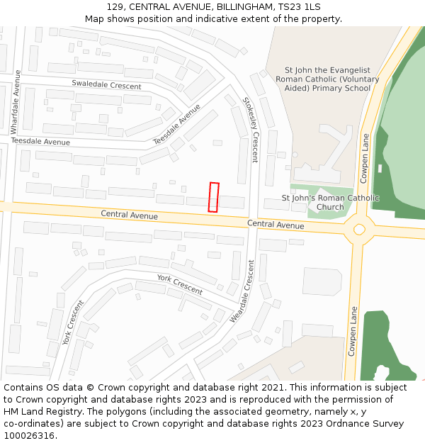 129, CENTRAL AVENUE, BILLINGHAM, TS23 1LS: Location map and indicative extent of plot