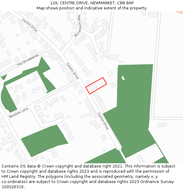 129, CENTRE DRIVE, NEWMARKET, CB8 8AP: Location map and indicative extent of plot